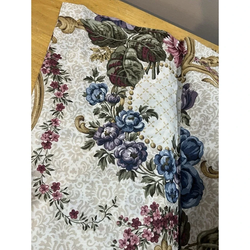 Vtg Floral Gold Scroll Drapery Set Cottage Garden French Tieback‎ Valance Panels